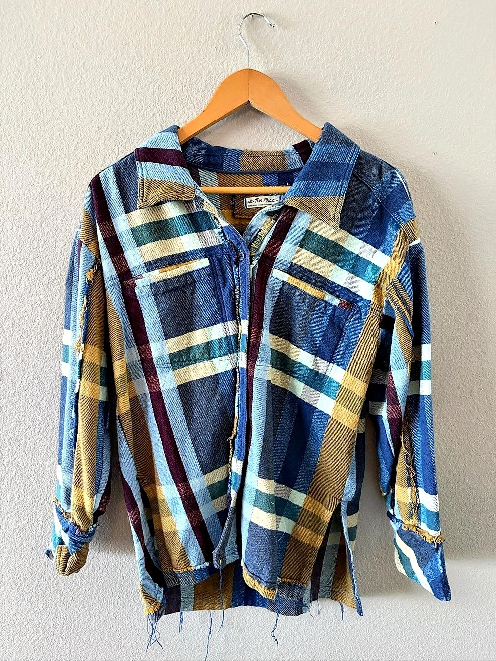 Free People We The Free Many Ways Plaid Button Down Cropped Jacket Blue & Brown